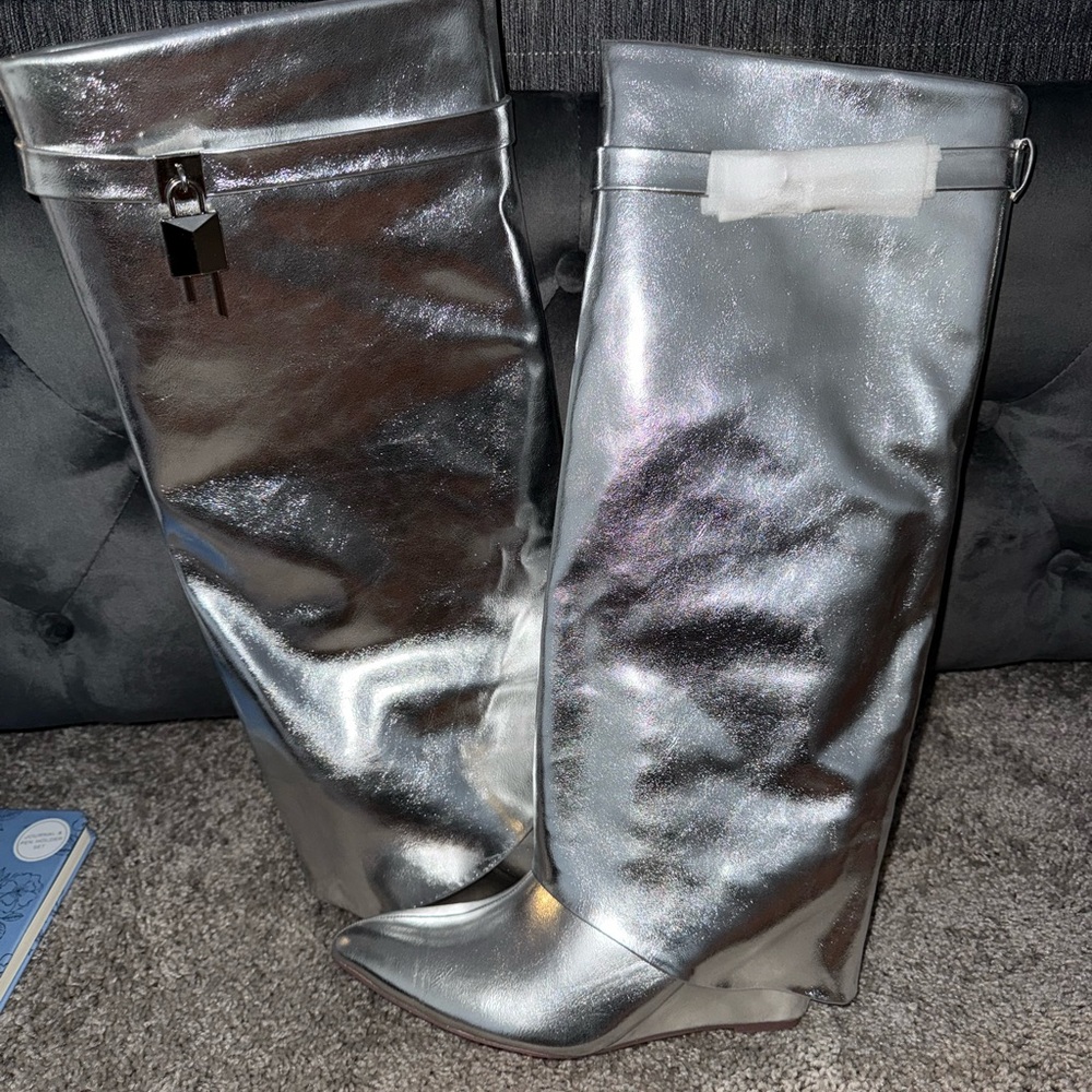 Shimmering Silver Heeled Boots